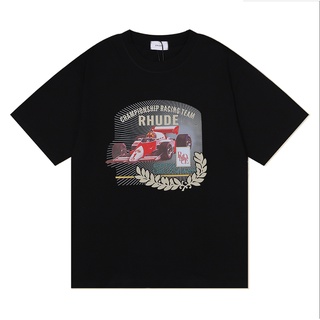 ผ้าฝ้ายคอกลม❤❤พร้อมส่ง❤❤ เสื้อยืดคอกลม แขนสั้น ผ้าฝ้าย พิมพ์ลาย High street RHUDE F1 racing GRAN PRIX CIRCUIT DE MONACO