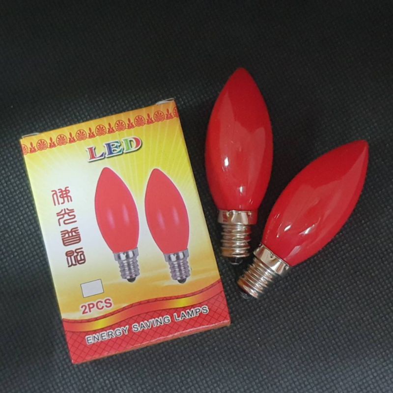 (แพคละ2ดวง) หลอดไฟศาลเจ้าLED E12 220V สีแดง รุ่นยาว 1W