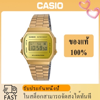 Casio นาฬิกาผู้ชายและผู้หญิงนาฬิกาทองขนาดเล็กนาฬิกาคู่ย้อนยุคสี่เหลี่ยมเล็กนาฬิกาอิเล็กทรอนิกส์กันน้ำกีฬาผู้ชาย a168wg