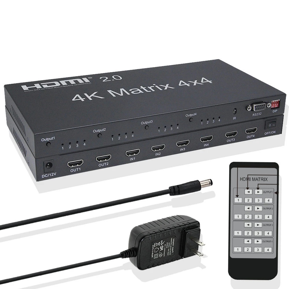 4k HDMI Matrix 4X4 Matrix HDMI Switch Splitter 4K @ 60Hz RS232 IR Remote 3D Downscaling HDMI 2.0 HDC