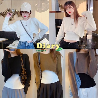 DIARY*พร้อมส่ง*เสื้อครอปแบบสั้นแขนยาวไหมพรม NO.9572