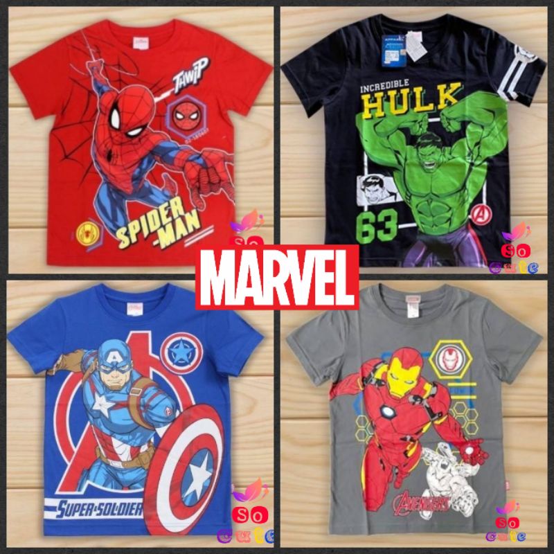 เสื้อเด็ก มาเวลซุปเปอร์ฮีโร่ ลิขสิทธิ์แท้ สไปเดอร์แมน ฮัค กัปตันอเมริกา ไอรอนแมน MS07