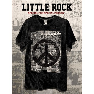 เสื้อยืดคอกลมแขนสั้น Little Rock ลาย WOODSTOCK งานเทศกาลดนตรี วูดสต็อก ผ้าดำฟอก มีถึง ขนาดใหญ่ 52 นิ้ว