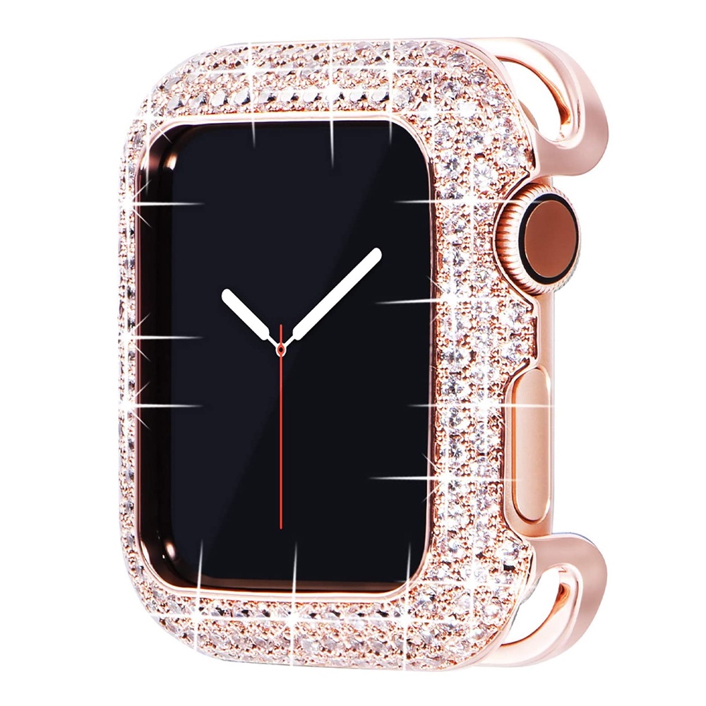 loose style 44mm 41mm Bling Case for Apple Watch 7 SE 6 5 4 3 40mm Frame Bronze Metal Jewelry Protective Cover Crystal 4