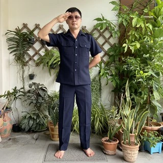 🧿 ชุดซาฟารี ชุดคนขับรถ เสื้อ+กางเกง เนื้อผ้าเกรดA สีกรมท่า (มีชำระปลายทาง)