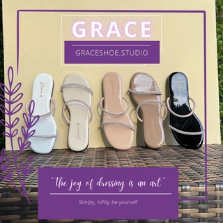 Grace แตะเพชร พื้นซับหนาๆ 10 มิล นิ่มสุดๆ รองเท้าแฟชั่น มินิมอลพื้นนุ่ม รองเท้าแตะสายเพชร ใส่สบายมาก ไซส์ 36-41minimal