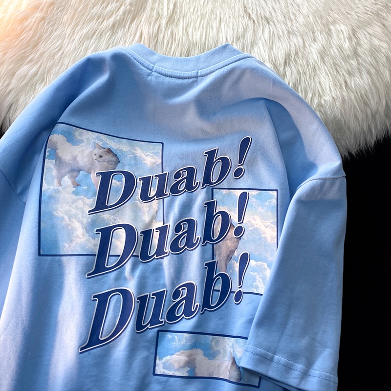 American Retro Pet Print Super Cute Drop Shoulder Fat MM Short-sleeved T-shirt Women's Summer Trend Loose Oversize Unisex Top