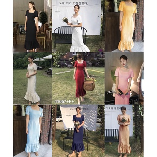 11057 Dress เดรส คอเหลี่ยม โบว์หลัง