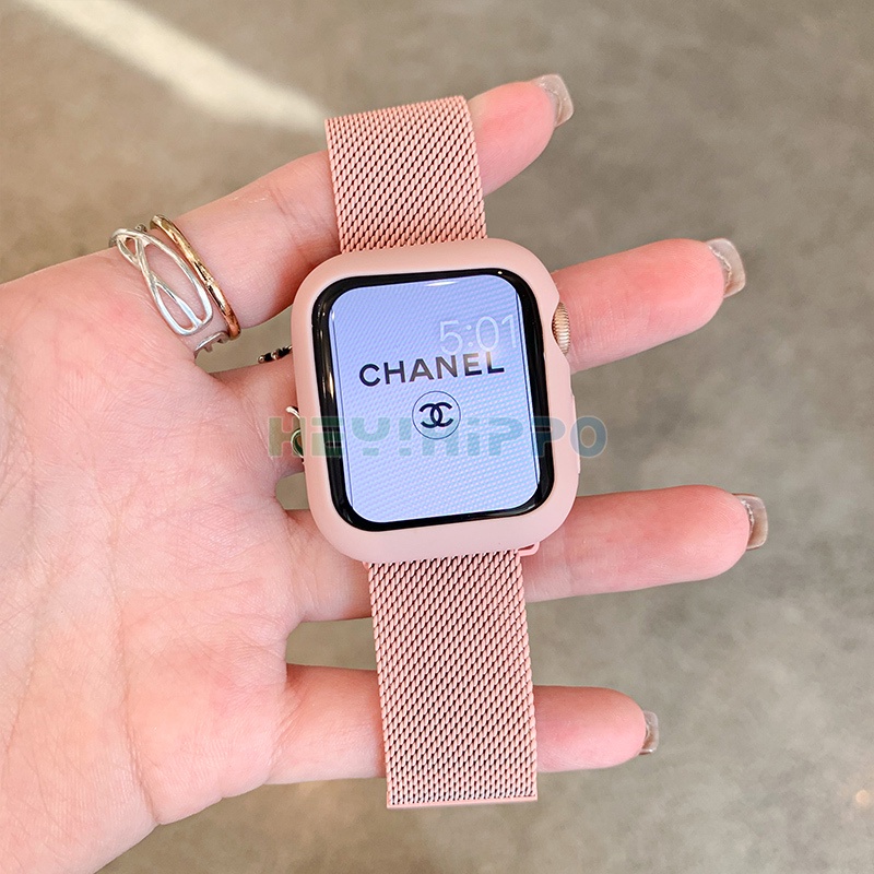 สายนาฬิกาข้อมือสแตนเลสสําหรับ Watch Band 44 มม. 40 มม. 38 มม. 42 มม. + เคสอุปกรณ์เสริม watch Series 7 6 5 4 3 Se 45 41