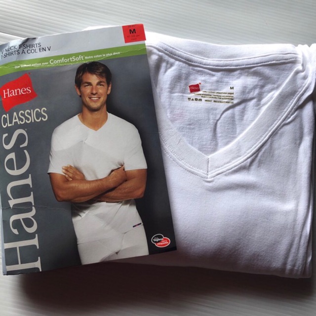 Hanes ( HN120 ) ของแท้ คอวี / คอกลม made in Cambodia ผ้าบาง ของแท้