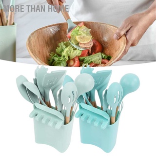 More than Home 13pcs Silicone Kitchenware Wooden Handle Stick Free Spatula Spoon Cooking Utensils Set with Holder for Home