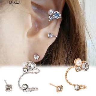 👍💎ต่างหูมุกแท้ Rhinestone Ear Stud 1 คู่ ต่างหูติดหู ต่างหูตุ้มหู