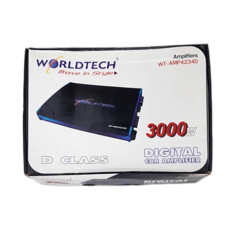 เพาเวอร์แอมป์ติดรถยนต์แรงๆดีๆ WORLDTECH รุ่น WT-AMP4234D CLASS D 3000w.MAX สีดำ  เครื่องเสียงติดรถยน