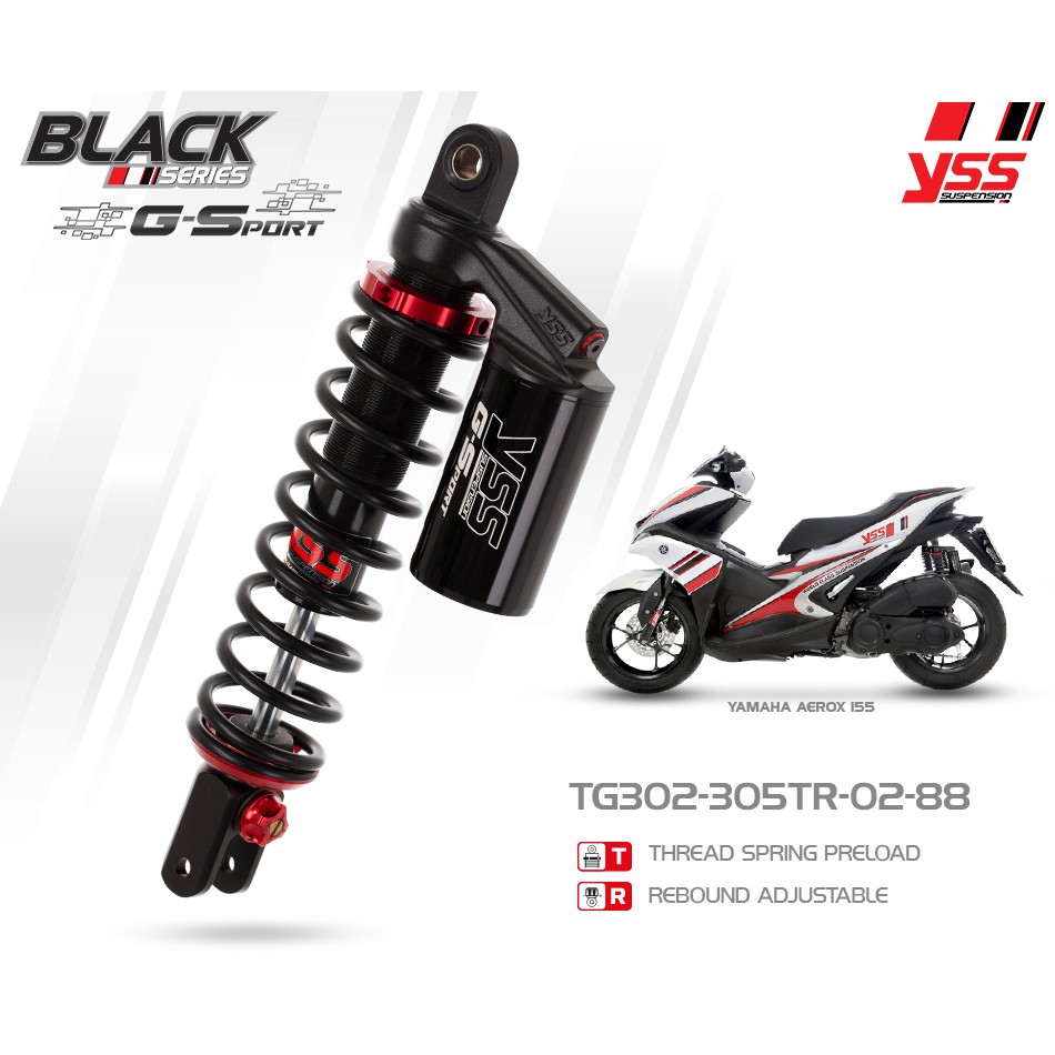 Yss G-Sport โช้คอัพหลัง Aerox155 ความสูง 305 Black Series / Red Series