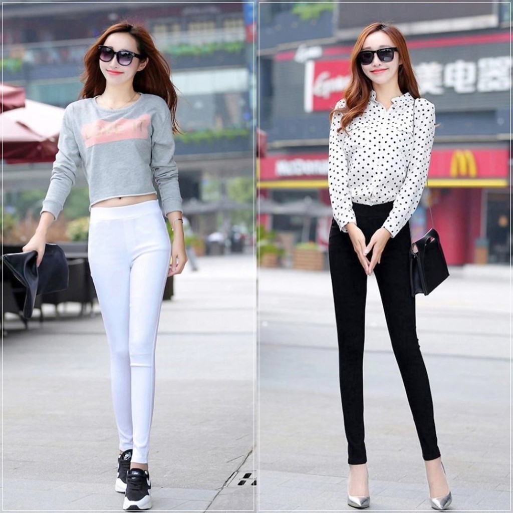 ราคาถูกที่สุด กางเกงเลกกิ้งผ้าโพลีเอสเตอร์ยืด สีพื้น 2 มีกระเป๋าหลัง
