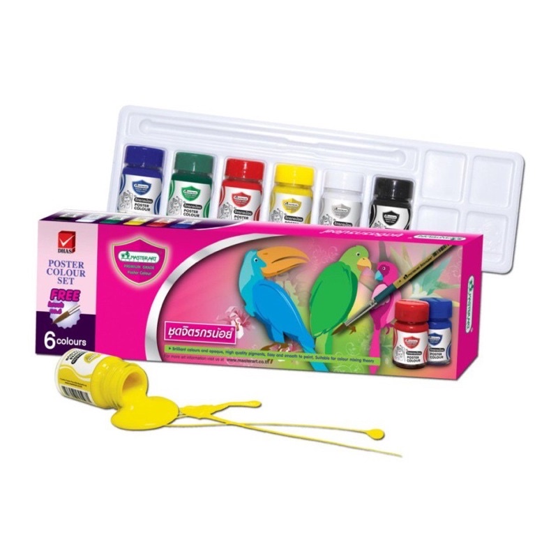 สีโปสเตอร์ กล่อง 6 สี จิตรกรน้อย สีน้ำ มาสเตอร์อาร์ต Master Art จิตรกรน้อย แถมพู่กัน กับ จานสี สีน้ำ พร้อมส่ง US.Station - รูปที่ 2