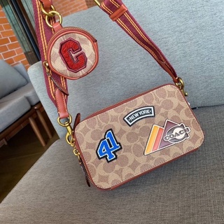 COACH (C6744) CHARTER SLIM CROSSBODY IN SIGNATURE CANVAS WITH PATCHES