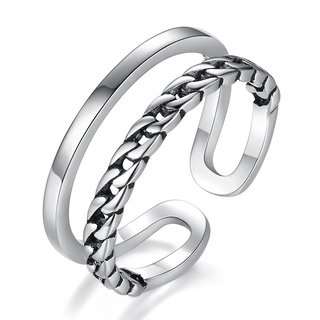 แหวนเงินแบบเก่าปรับได้ Simple Twist Ancient Silver Ring QTY5