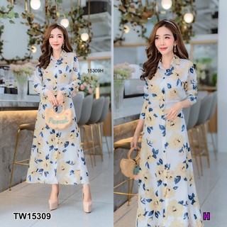 Selected4you พร้อมส่ง Maxi dress แม็กซี่เดรส เดรสเชิ้ต ผูกเอว ลายดอกไม้  เดรสยาว เดรสทำงาน เดรสออกงาน เดรสงานแต่ง