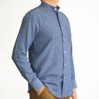 UrbanSNAPS Mandarin Oxford Slimfit Long-Sleeve NavyShirt #สีน้ำเงิน (เสื้อเชิ้ตคอจีนผ้าอ๊อกฟอร์ดแขนยาว)