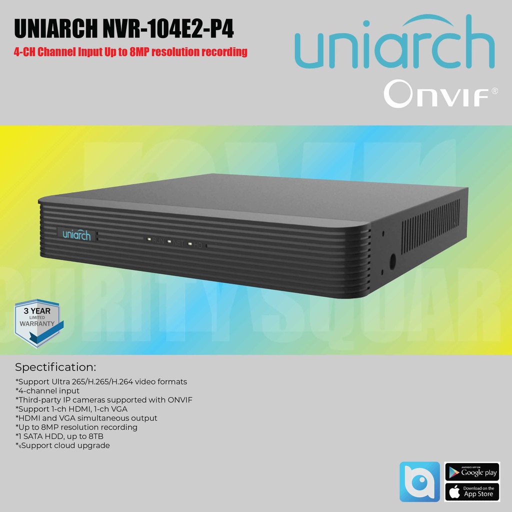 สินค้าใหม่ Uniarch NVR-104E2-P4 Up to 8MP resolution recording