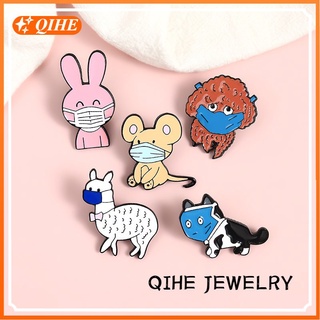 Cartoon Mask Cat Brooch Cute Wearing Mask Animal Enamel Pin Pet Civilization Travel Pin Clothing Jewelry