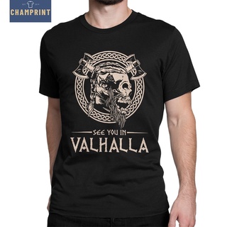 เสื้อยืดแขนสั้น ผ้าฝ้าย 100% พิมพ์ลาย See You In Valhalla Vikings Ragnar แฟชั่นสําหรับผู้ชาย