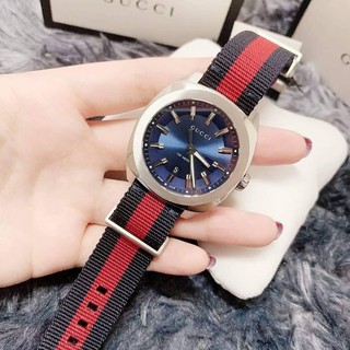 (สด-ผ่อน)🎗แท้100% GUCCI Blue Dial Blue and Red Nylon Mens Watch