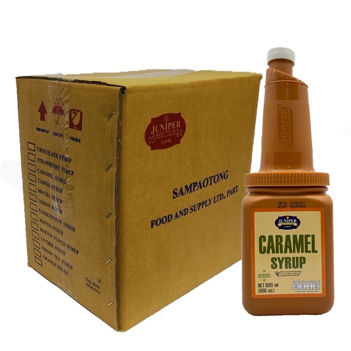 ยกลังJuniper Caramel Syrup 800 ml. (จูนิเปอร์ คาราเมล ไซรัป 800 มิลลิลิตร) **จำกัดการซื้อ 1 ลัง/ออร์