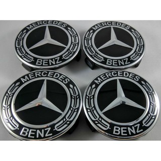 ราคาต่อ ชุด 4 ชิ้น โลโก้ดุมล้อ ติดล้อเดิม เบนซ์ ดำล้วน Mercedes Benz W230 C180 Wheel Center Caps Emblem Black 75MM