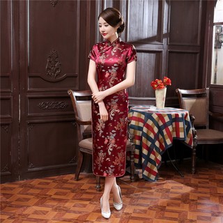 จีนแบบดั้งเดิม กี่เพ้า ฟินิกซ์มังกรหญิง ชุดกี่เพ้ายาวผู้หญิง cheongsam