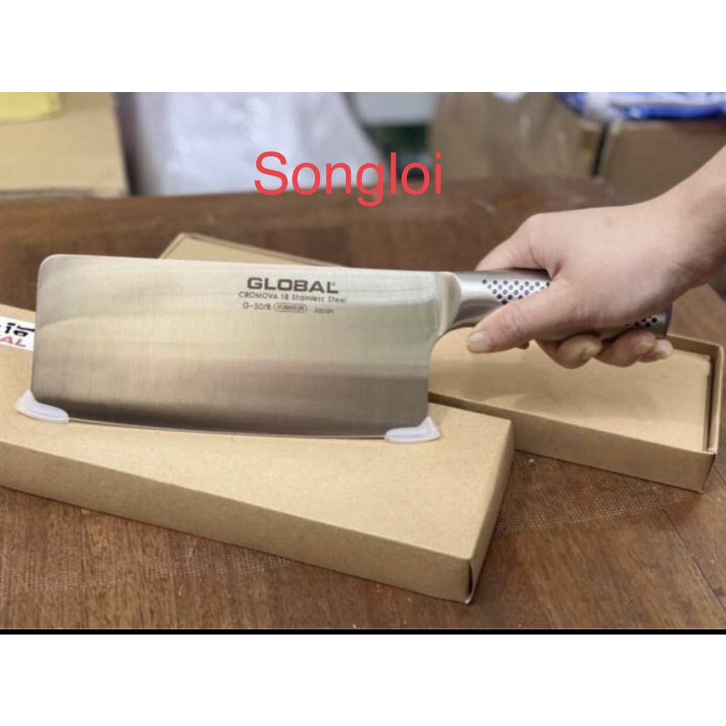 Global Yoshikin G-50 มีดสับกระดูกครัวระดับพรีเมียมของญี่ปุ่น ใบมีดยาว 20 ซม. สแตนเลสโครโมวา ด้ามหล่อ