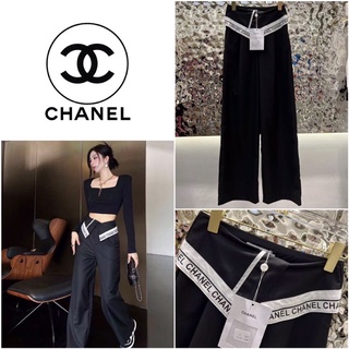 กางเกงขายาว CHANEL LOGO IN WAIST COTTON TROUSERS