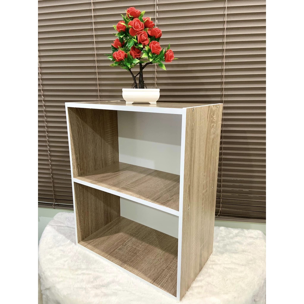 ชั้นวางหนังสือ โต๊ะข้างเตียง ชั้นวางอเนกประสงค์ 2 ช่อง ราคาถูก มีสีให้เลือก - รูปที่ 2