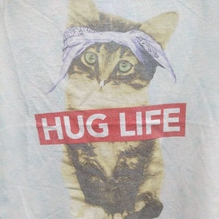 เสื้อยืดมือสอง Usa Hug Life แมว Style Hip-hop Size M.อก20/ยาว27