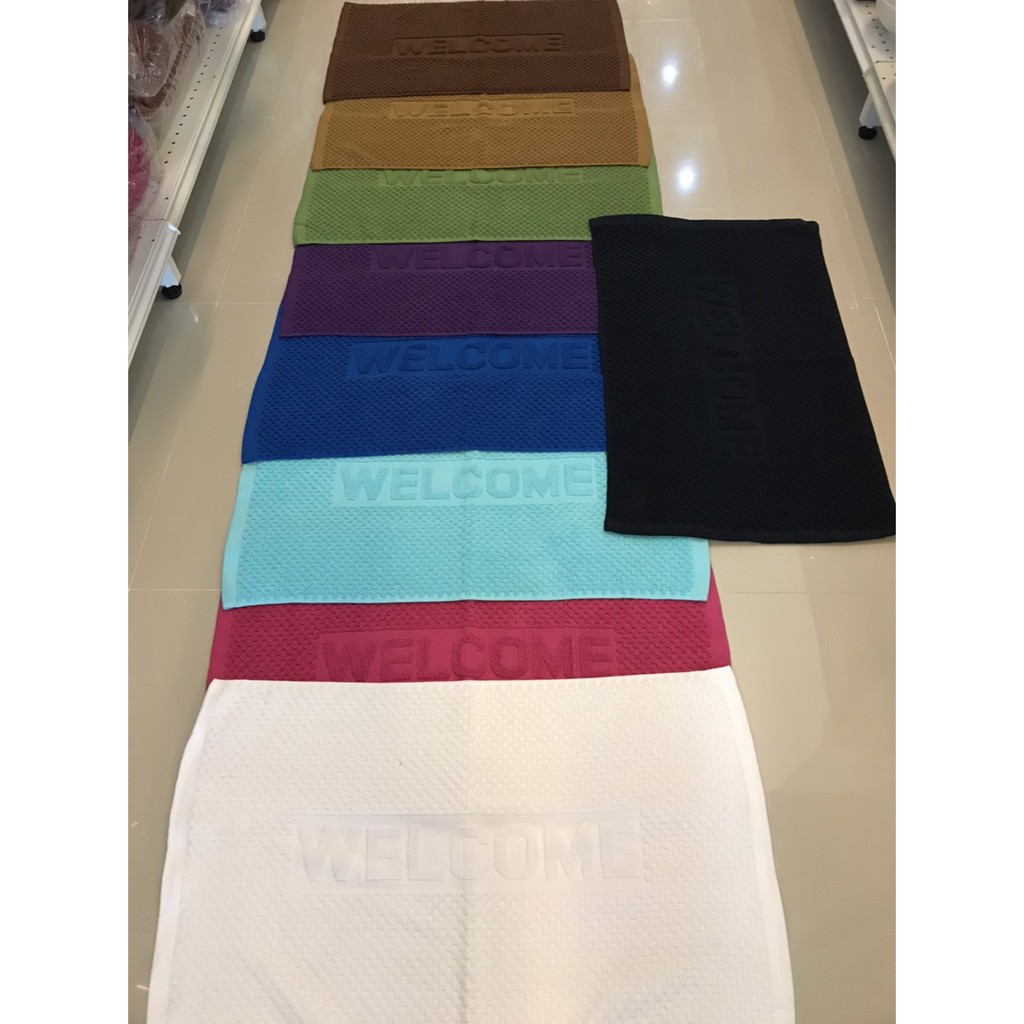 ผ้าเช็ดเท้าโรงแรมลายเม็ดข้าวโพด ผ้าเช็ดเท้า Welcome 7ปอนด์ เนื้อขนหนูซับน้ำดีมาก ทนทาน ผลิตในประเทศไทย พร้อมส่ง