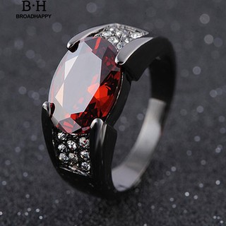 💘broadhappy💍ผู้ชายแฟชั่น Cool Big Red Red Rhinestone ฝังแหวนขนาด 8-12 แหวนเกลี้ยง