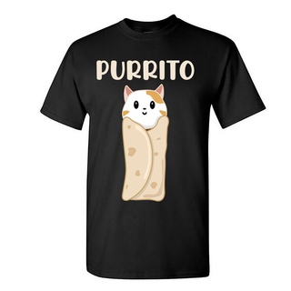 เสื้อยืด พิมพ์ลาย Purrito Cat In A Burrito สีดํา สําหรับผู้ชาย และผู้หญิงS-5XL