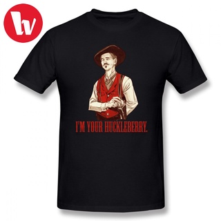 ผ้าฝ้ายแท้ คอลูกเรือเสื้อยืด พิมพ์ลายกราฟฟิค Doc Holliday I M Your Huckleberry Lucky 13 สําหรับผู้ชายS,4XL