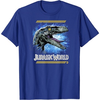 เสื้อยืด ผ้าฝ้าย พิมพ์ลายกราฟฟิค Jurassic World Two Blue Raptor Splatter แฟชั่นสําหรับผู้ชาย