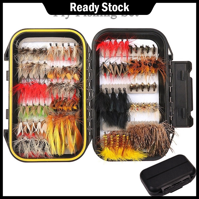 Fly Fishing Assortment Kit for Bass Trout Salmon Fishing Dry Flies Wet Flies Streamers Nymphs 40pcs/76pcs/100pcs Fly Fishing Lures with Fly Fishing Box Goture Fly Fishing Flies Kit 
