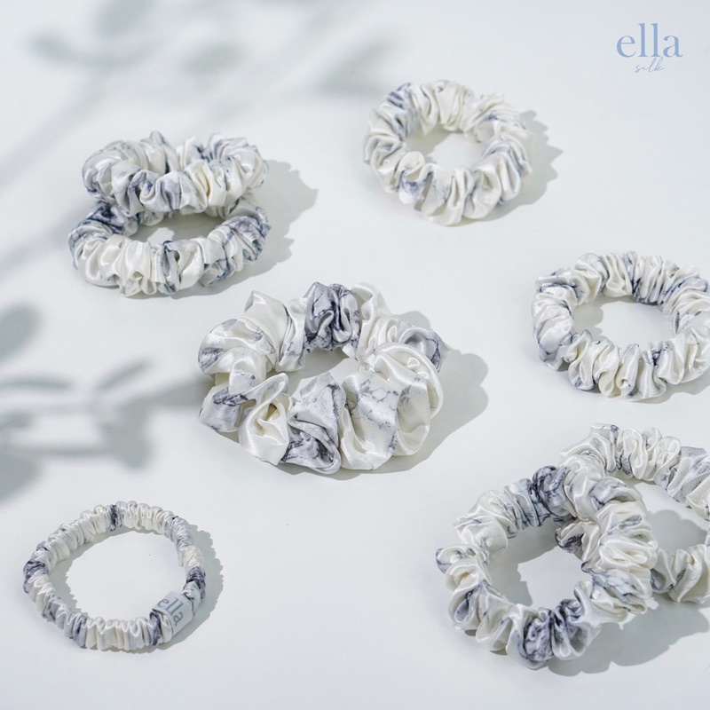 (จำนวน 1 ชิ้น) ยางรัดผมผ้าไหม ลาย marble - Ella Mulberry Silk Scrunchies : Marble collection