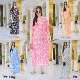 Maxi Dress #สาวอวบ เดรสยาว คอกลม แขนสั้น NI16057