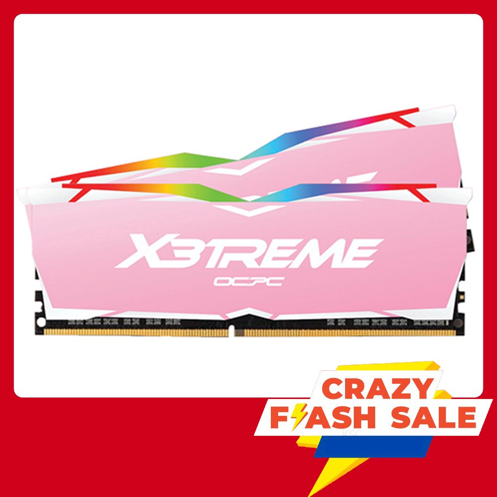 RAM PC (แรมพีซี) 16GB ( 8GBx2 ) DDR4/3600 OCPC X3TREME AURA RGB PINK ZINK #แรมสีชมพู