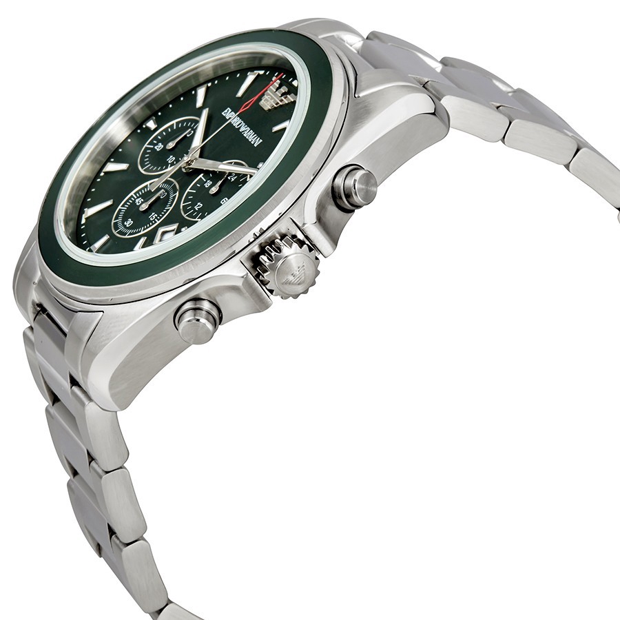 Emporio Armani ผู้ชายคลาสสิกซิกม่าสีเขียวเข้มแบบ Dial Chrono นาฬิกา ...