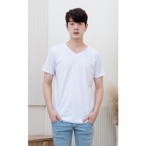 เสื้อยืด (สินค้าขายดี) (ออกใบกำกับภาษีได้) สีขาว คอกลม คอวี  (พร้อมส่ง สินค้าผลิตในไทย) - รูปที่ 2