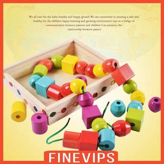 [FINEVIPS] Wooden Lacing Beads Stringing Blocks with Box Threading Kids Educational Toy