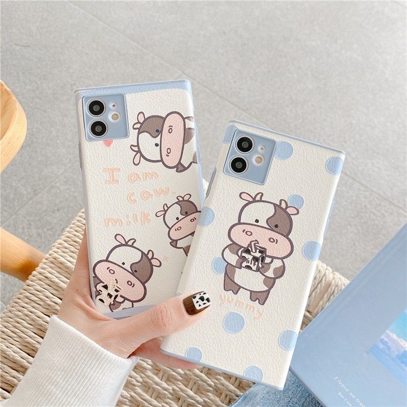 เคสหนังขอบมนลายน้องวัวiphone 7-12promax