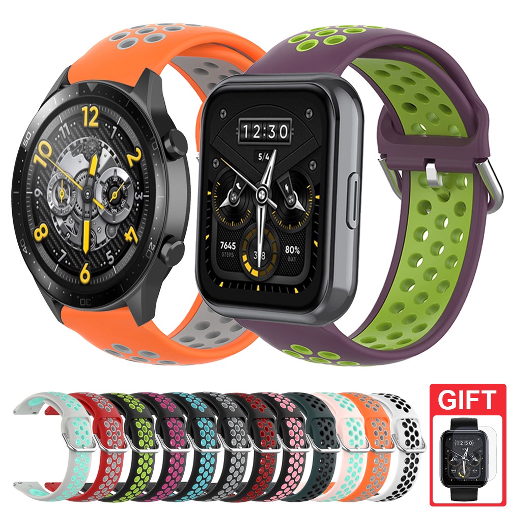 สายรัดซิลิโคนเปลี่ยนสร้อยข้อมือสีคู่สําหรับ Realme Watch 5 / 3 / 3 Pro / 2 / 2 Pro / S
