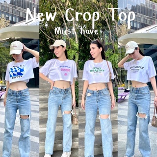 🌷Crop Top🧸 เสื้อครอปสีขาวปริ้นลายคิ้วๆ โอ้ยน่ารักสุดๆ ใส่กับสปอร์ตบรา สายฝอเก๋ๆก็คือดี ต้องจัดแล้วค่ะ